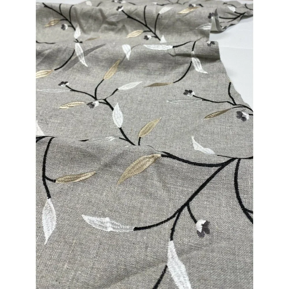 1 Handmade Custom Gray Valance Curtain Embroidered Floral Linen Luxury Window